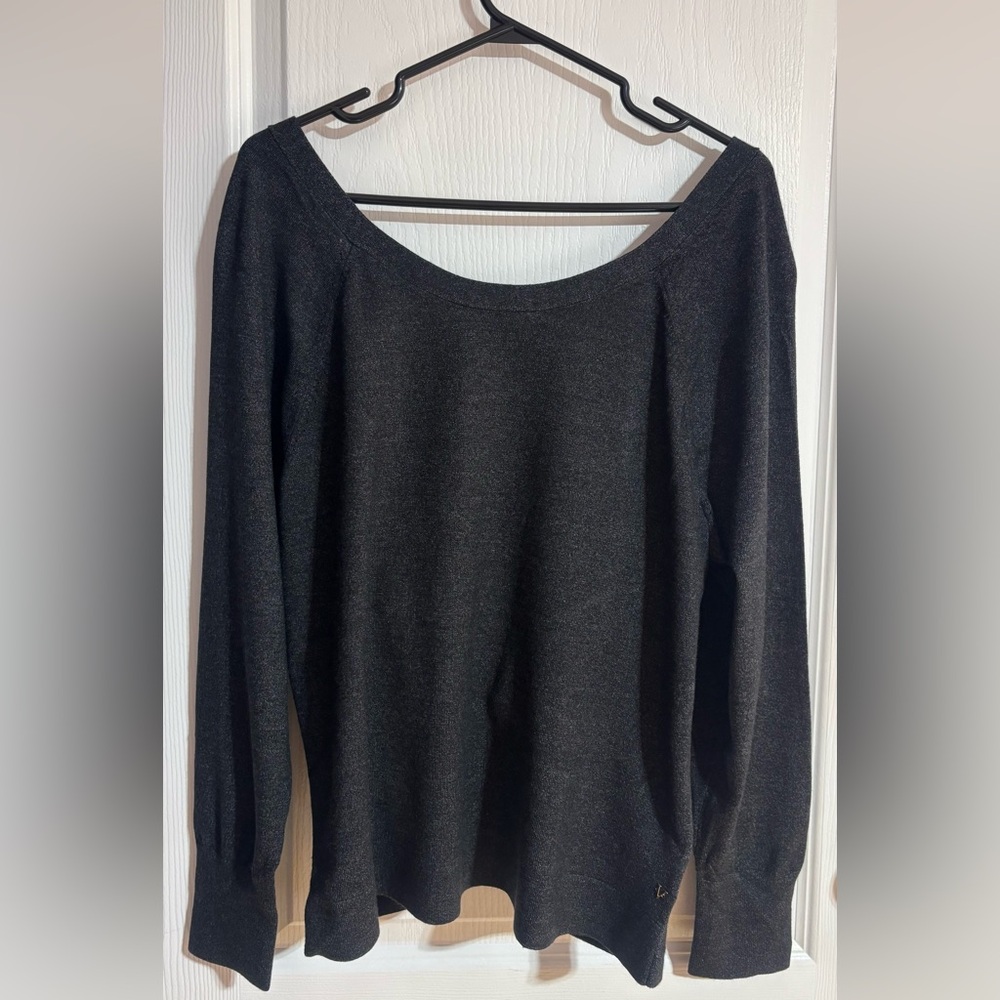 NWT Victoria Secret Sport Open Back Twist Grey Long Sleeve Top Size Large